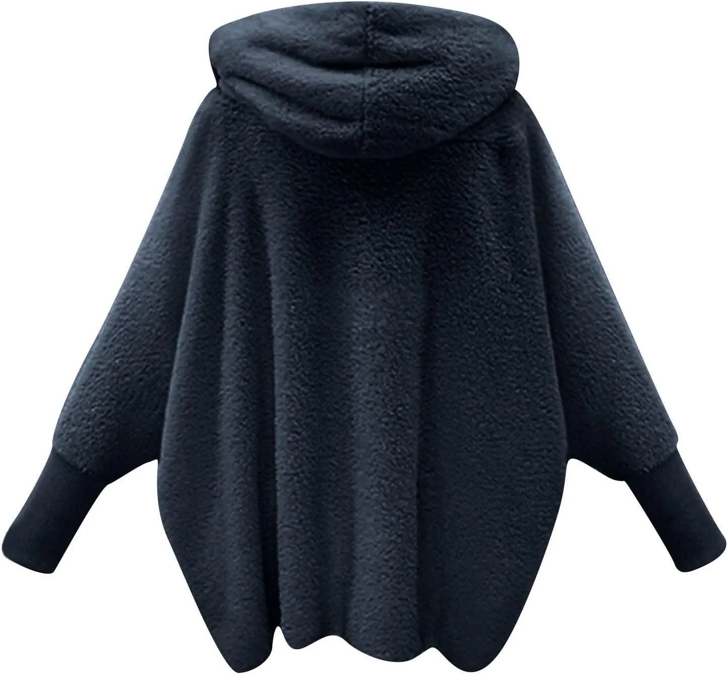 Women's Fleece Jacket Fashion Bat Sleeve Hooded Sweatshirt Solid Color Velvet Full Zip Jacket Open Front Outerwear