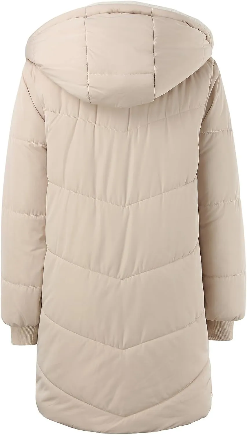 Womens Fleece Lined Long Puffer Jacket 2024 Winter Warm Comfy Down Coat Fashion Temperament Padded Outwear with Hood