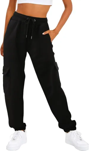 Womens Fleece Lined Sweatpants Ladies Solid Color Drawstring Elastic Waist Casual Loose Foot Fleece Sweatpants High