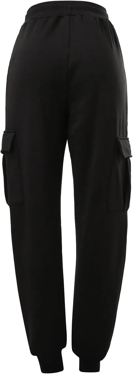 Womens Fleece Lined Sweatpants Ladies Solid Color Drawstring Elastic Waist Casual Loose Foot Fleece Sweatpants High