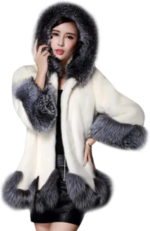Womens Furry Hooded Jackets Faux Fur Splicing Jacket Warm Winter Coats for Women Plus Size Fluffy Outerwear
