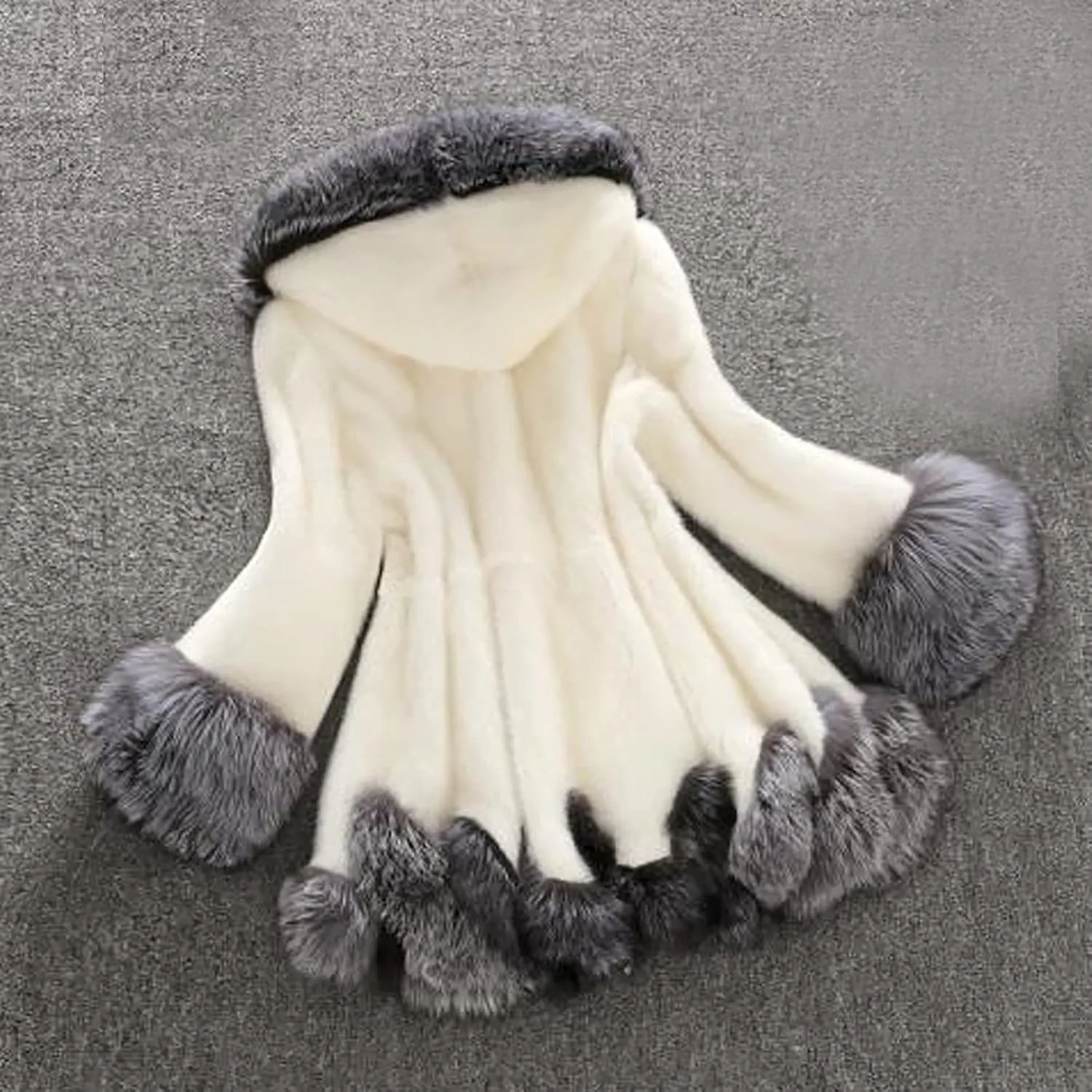 Womens Furry Hooded Jackets Faux Fur Splicing Jacket Warm Winter Coats for Women Plus Size Fluffy Outerwear