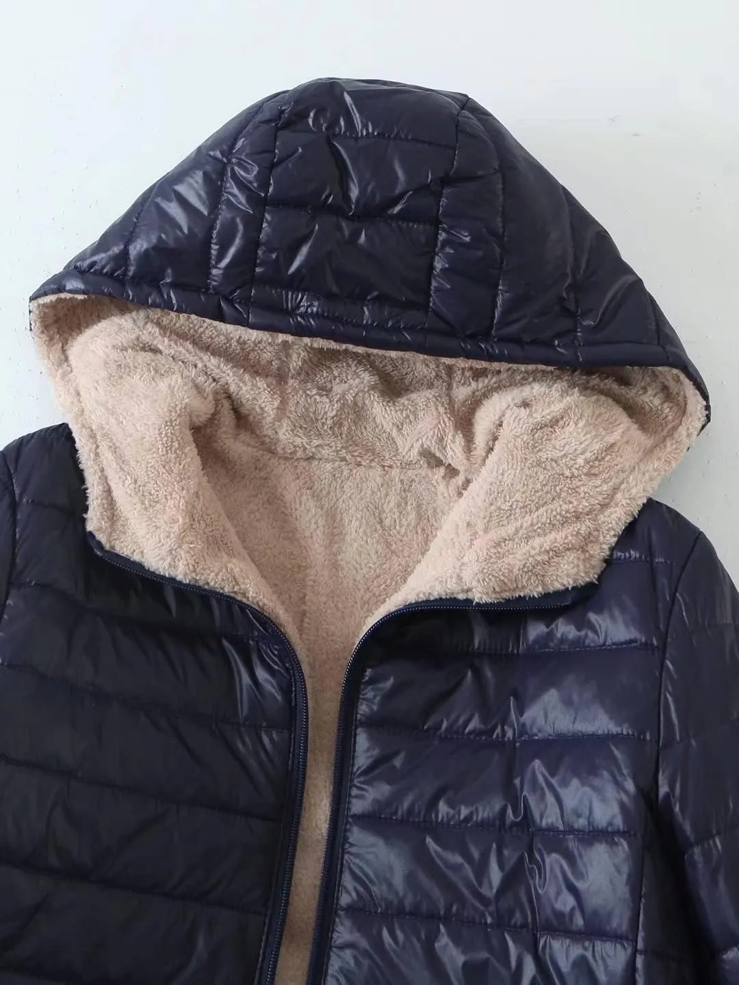 Womens Hoodded Fleece Lined Jackek Sherpa Hoodies Winter Thicken Warm Mid-Long Quilted Coat Slim Fit Zip Up Outerwear