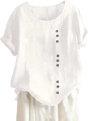Womens Lined Tops Going Out Casual Short Sleeve Summer Tee Shirts Button Down Crewneck Solid Dressy Blouses
