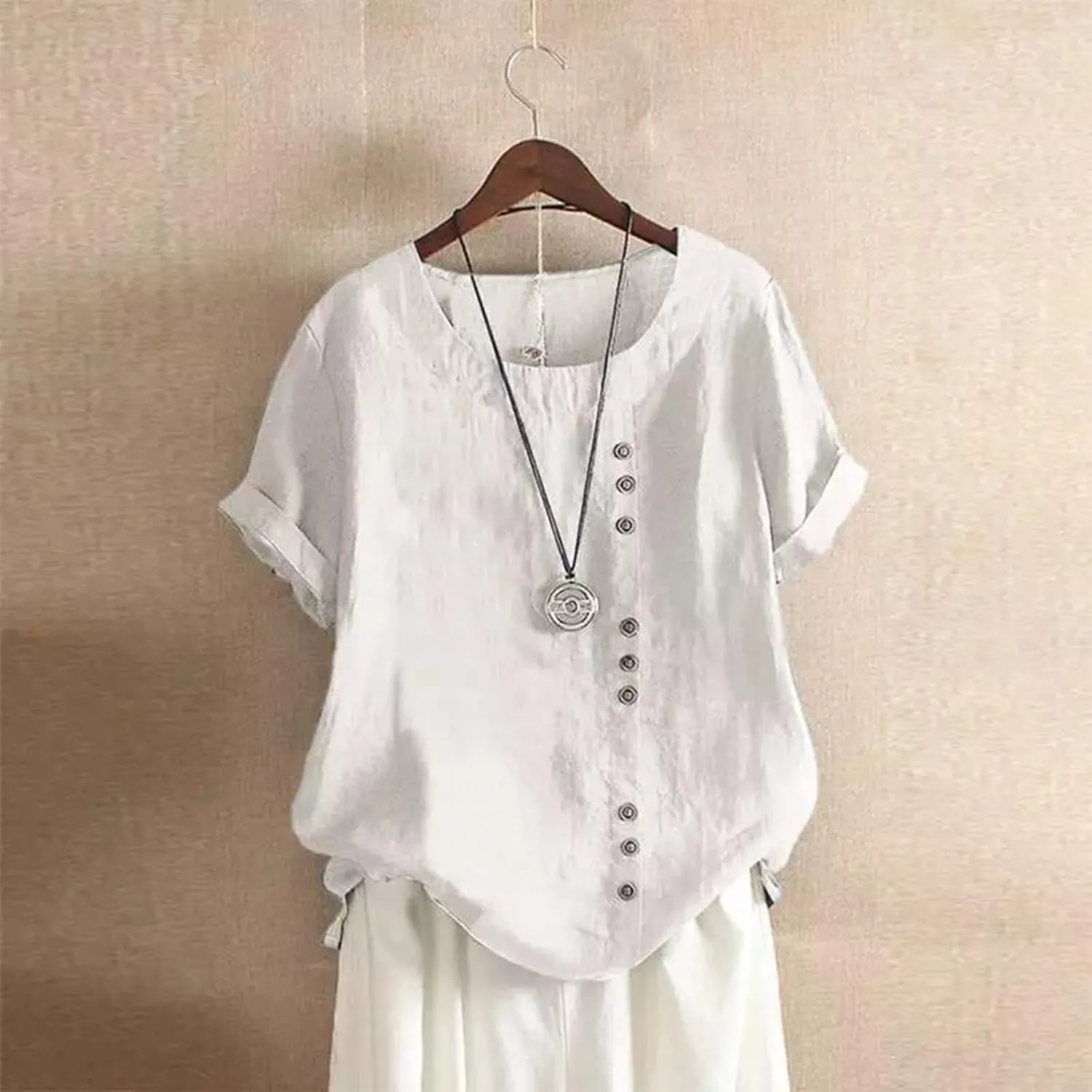 Womens Lined Tops Going Out Casual Short Sleeve Summer Tee Shirts Button Down Crewneck Solid Dressy Blouses
