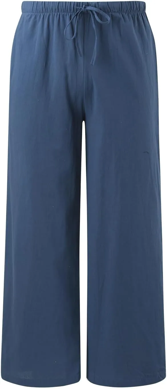 Womens Linen Pants Drawstring Elastic Waist Palazzo Pants Flowy Casual Beach Wide Leg Trousers Pockets 2025 Trendy
