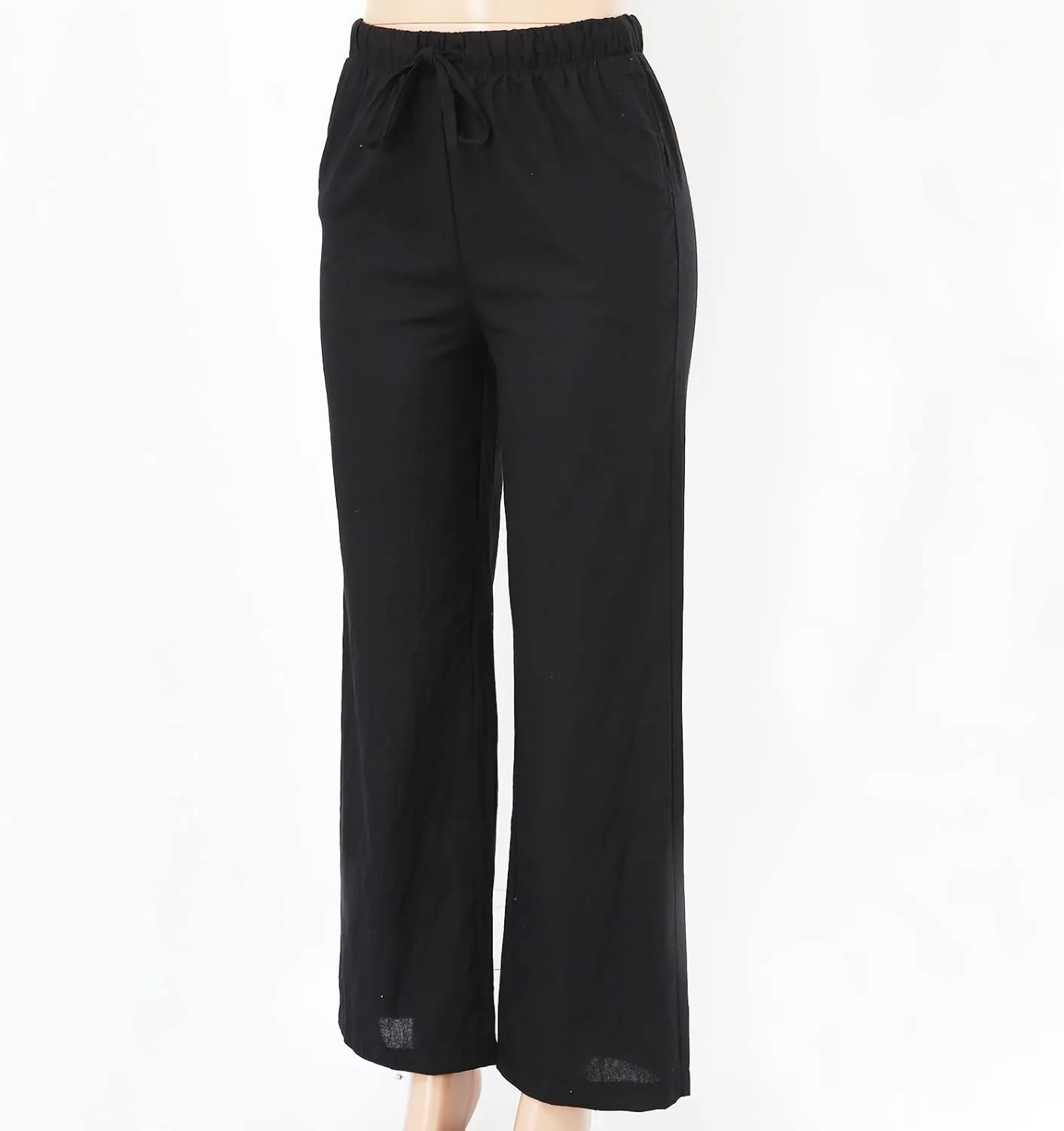 Womens Linen Pants Drawstring Elastic Waist Palazzo Pants Flowy Casual Beach Wide Leg Trousers Pockets 2025 Trendy