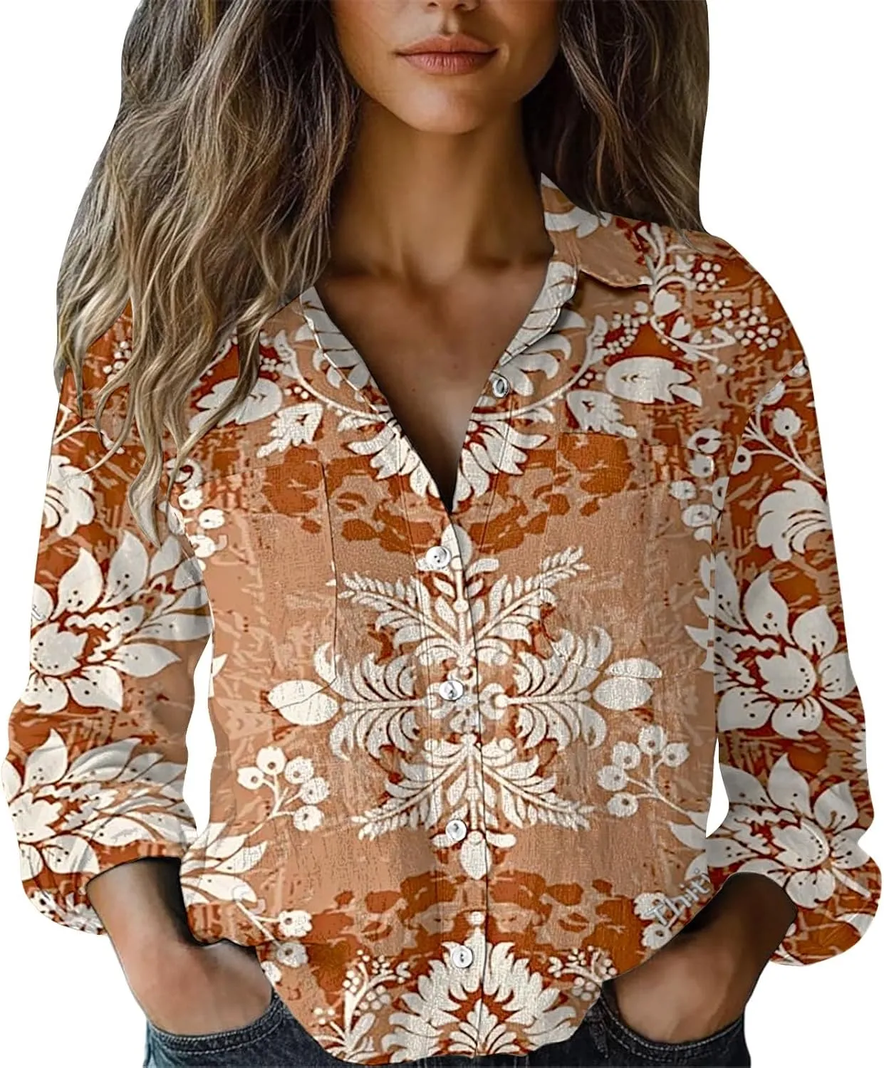 Womens Linen Shirt 2025 Casual Cotton Linen Button Down Short Sleeve Shirts Ethnic Floral Print Summer Tops w/Pocket