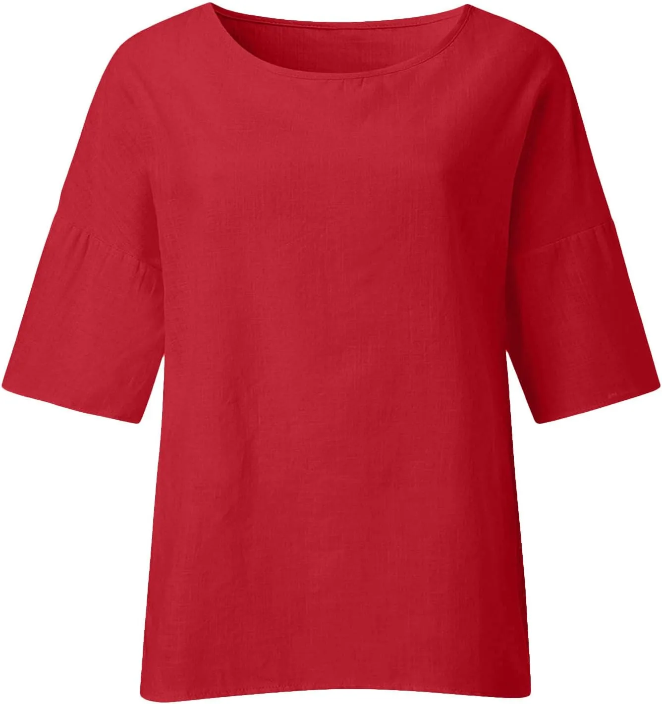 Womens Linen Shirts Crew Neck Short Sleeve Casual Blouses Side Split Summer Tops for Women Beach Tshirts