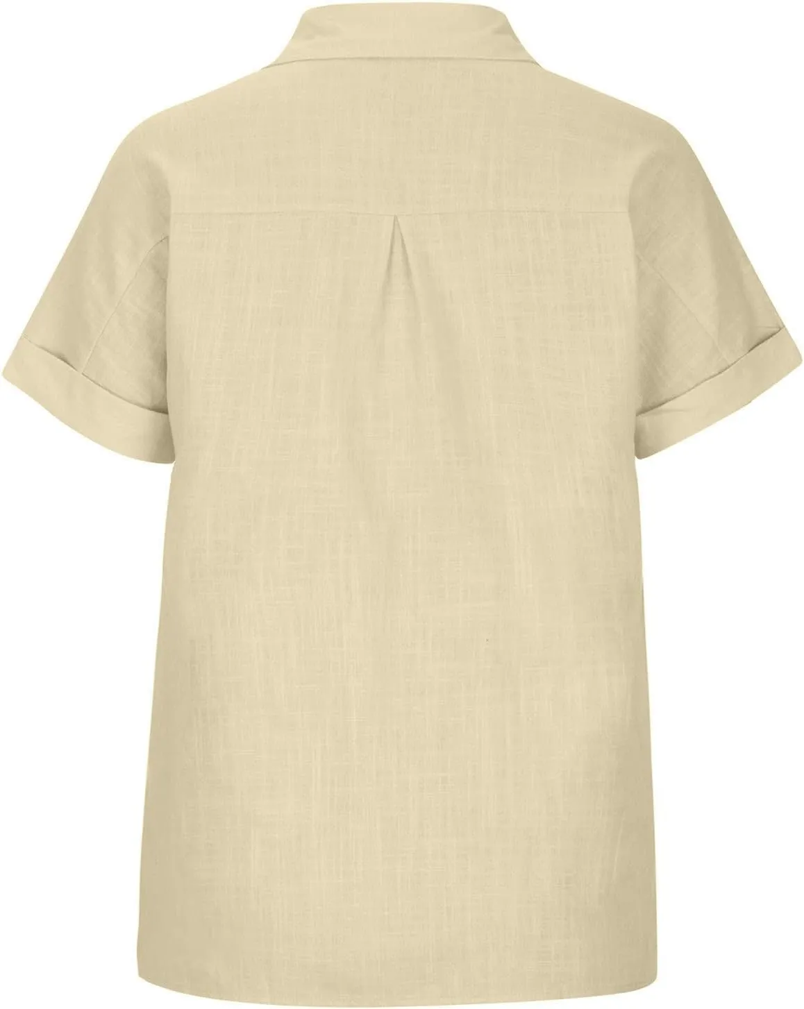 Womens Linen Shirts Summer V Neck Button Down Blouses Casual Short Sleeve Roll up Tops Basic Collared Work Shirts