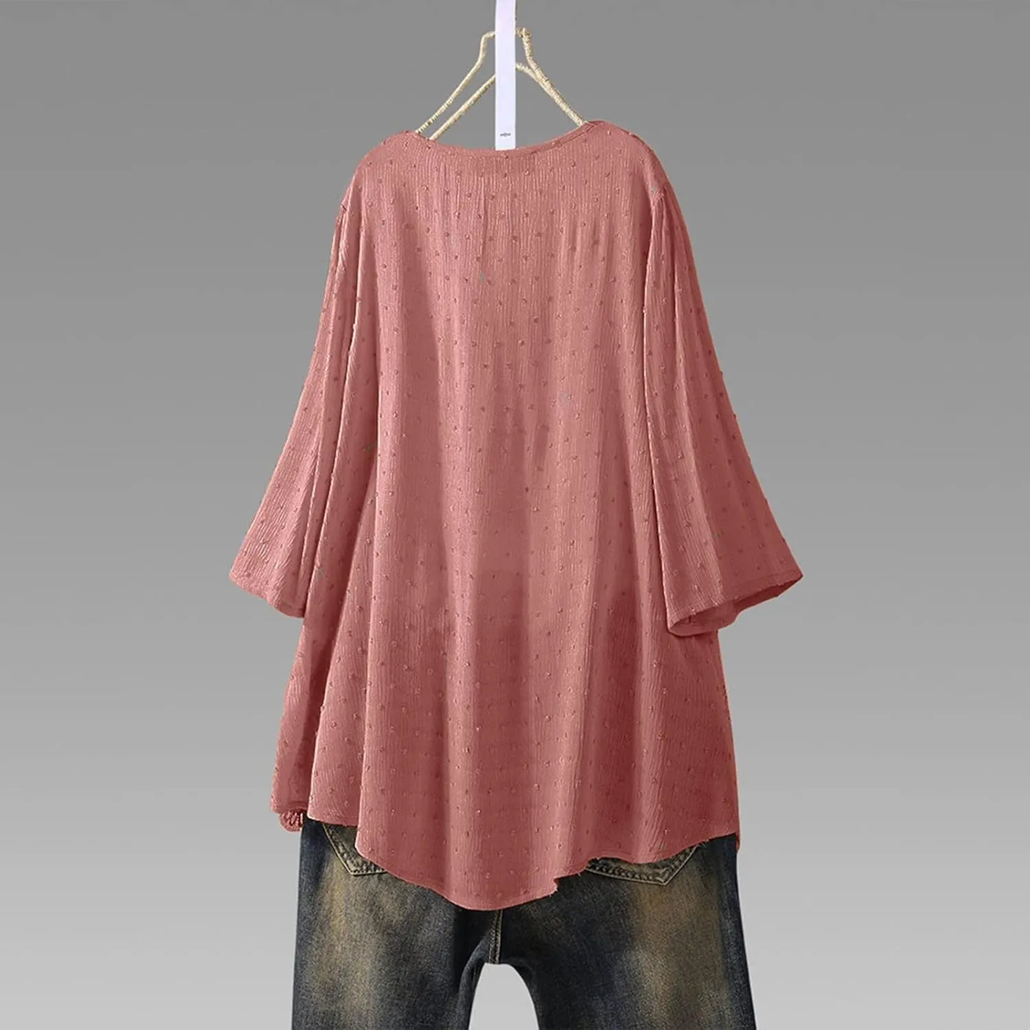 Womens Linen Shirts V Neck Button Blouses Boho Beach Tee Tops Short Sleeve Loose Tunic Tops