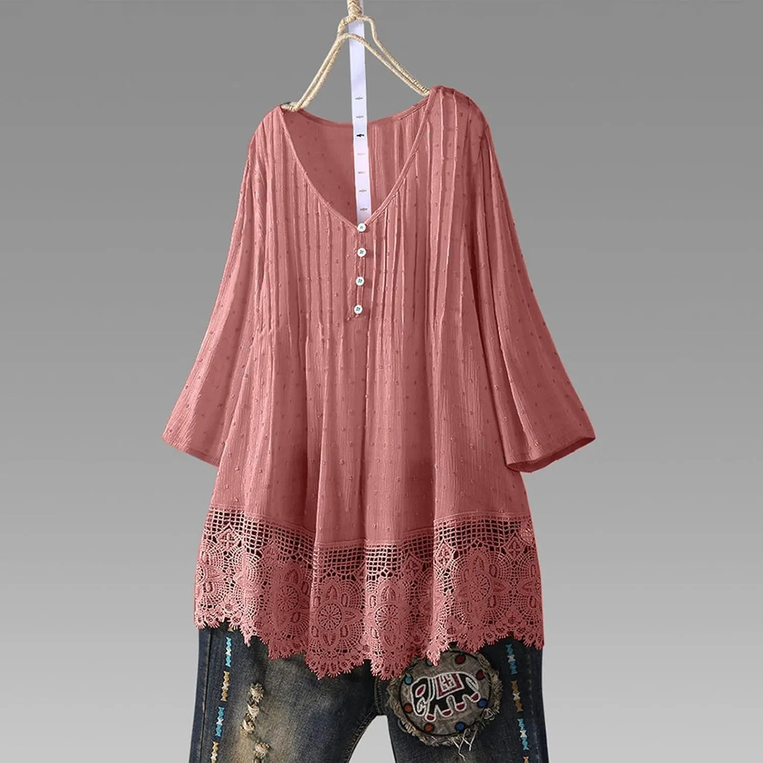 Womens Linen Shirts V Neck Button Blouses Boho Beach Tee Tops Short Sleeve Loose Tunic Tops