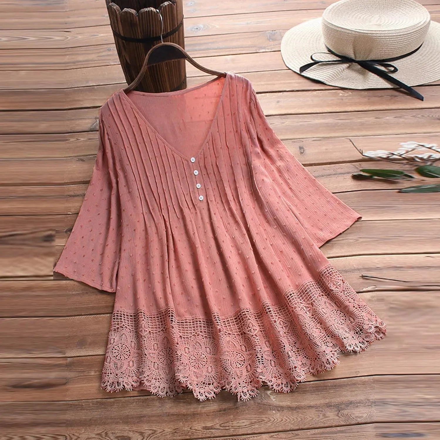 Womens Linen Shirts V Neck Button Blouses Boho Beach Tee Tops Short Sleeve Loose Tunic Tops