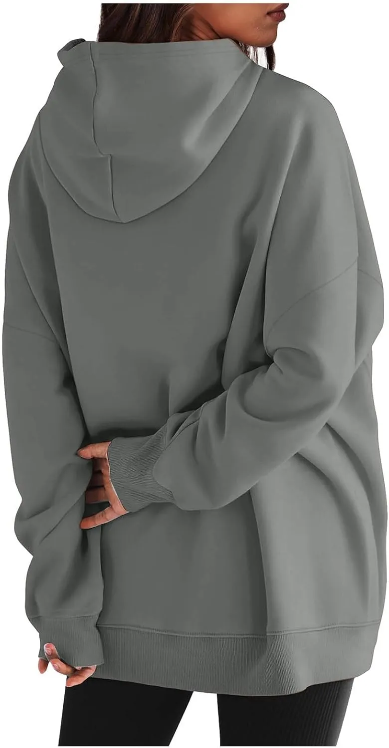 Womens Long Sleeve Tops Drawstring Pullover Tops Fall Lightweight Hoodies Loose Fit Business Casual Clothes Fall