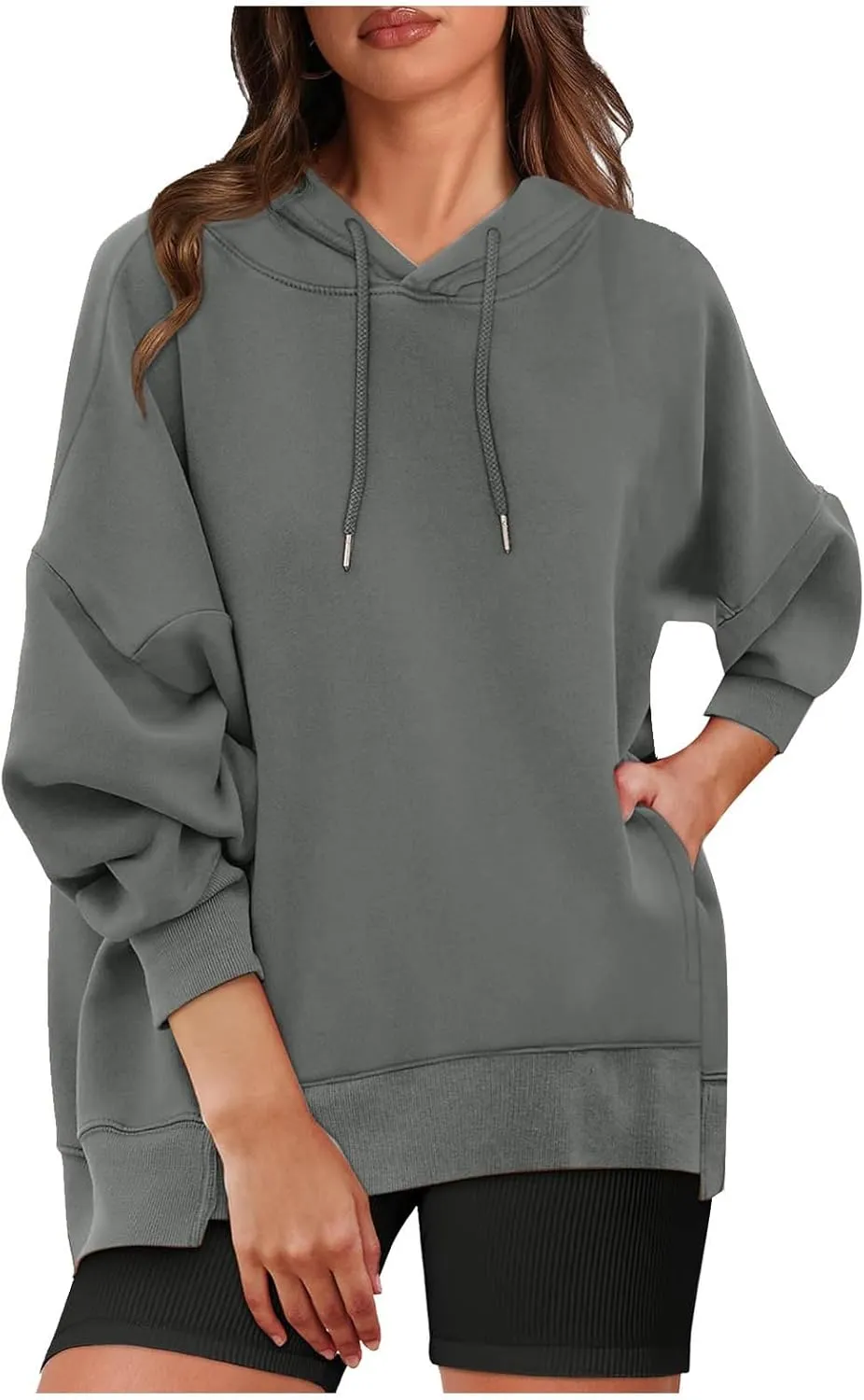 Womens Long Sleeve Tops Drawstring Pullover Tops Fall Lightweight Hoodies Loose Fit Business Casual Clothes Fall
