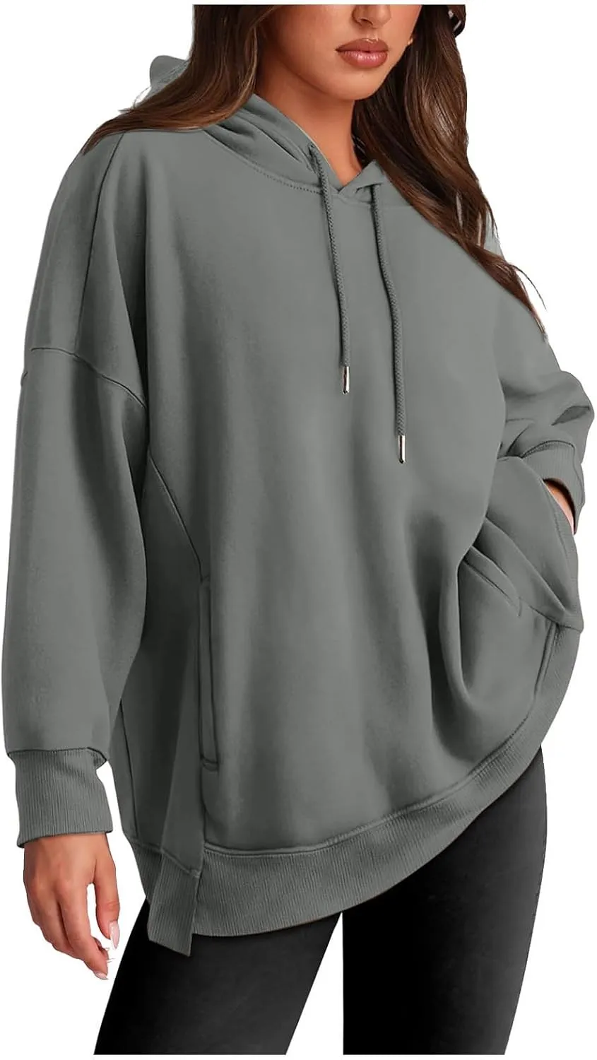 Womens Long Sleeve Tops Drawstring Pullover Tops Fall Lightweight Hoodies Loose Fit Business Casual Clothes Fall