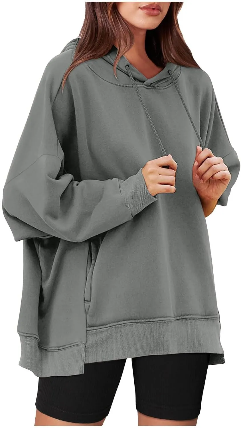 Womens Long Sleeve Tops Drawstring Pullover Tops Fall Lightweight Hoodies Loose Fit Business Casual Clothes Fall