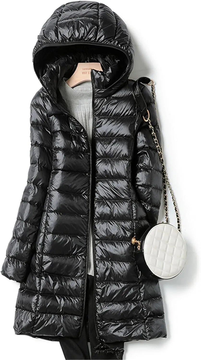 Women's Montreal Mid-Thigh Length Hood Winter Warm Long Vest Sleeveless Long Quilted Vest Thicken Long Outwear