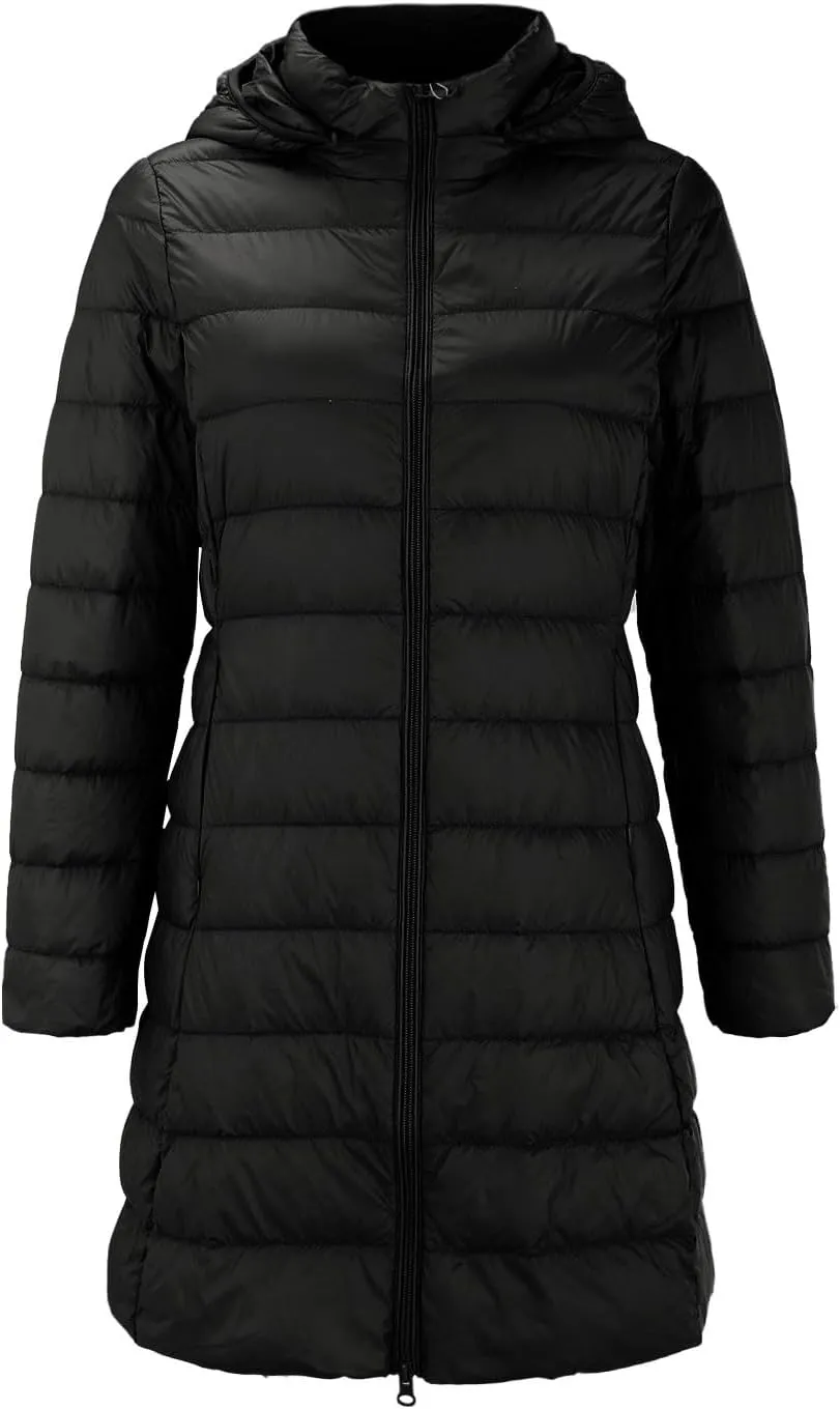 Women's Montreal Mid-Thigh Length Hood Winter Warm Long Vest Sleeveless Long Quilted Vest Thicken Long Outwear