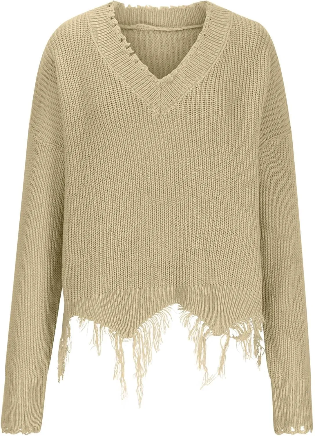 Womens Off The Shoulder V Neck Sweaters Cropped Casual Loose Chunky Knit Sweater Winter Spring Trendy Jumper Tops