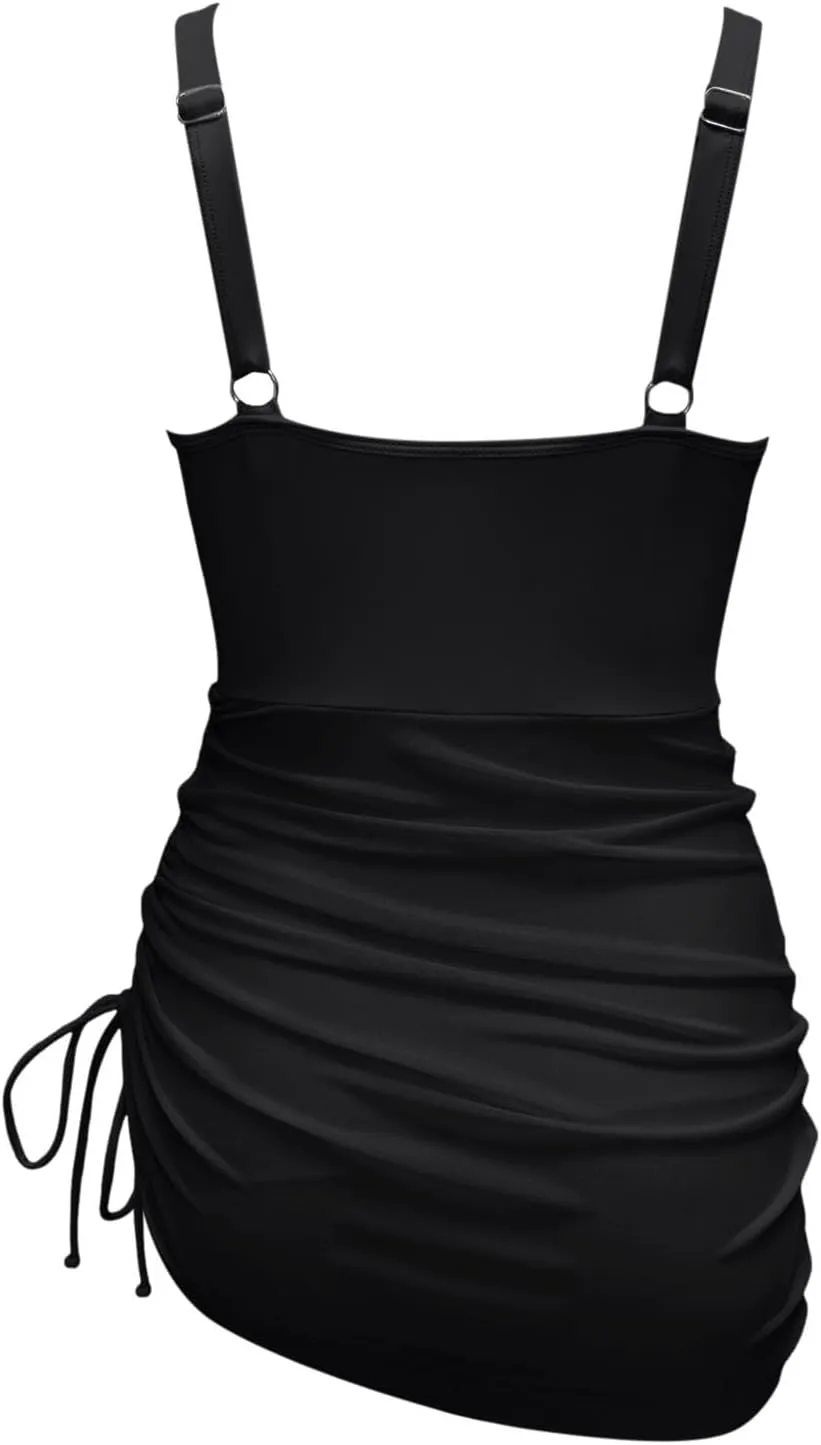 Womens One Piece Swim Dress Tummy Control Swimsuits Slimming Mesh Sheer Sarong Wraps Sexy Bathing Suits 2025