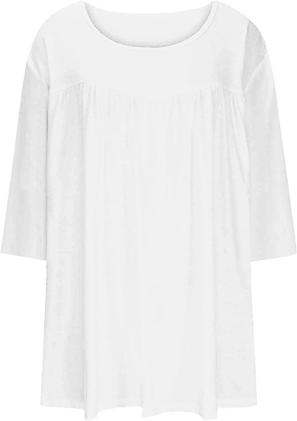 Womens Oversized Tunic Tops Summer 3/4 Sleeve Crewnek Flowy T Shirts Hide Belly Pleated Soft Comfy Casual Tee Blouses