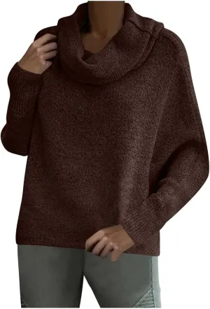 Women's Oversized Turtleneck Pullovers Sweaters Cowl Neck Long Sleeve Fall Winter Slouchy Loose Knit Sweaters