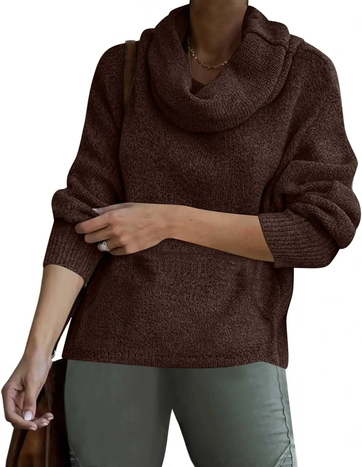 Women's Oversized Turtleneck Pullovers Sweaters Cowl Neck Long Sleeve Fall Winter Slouchy Loose Knit Sweaters