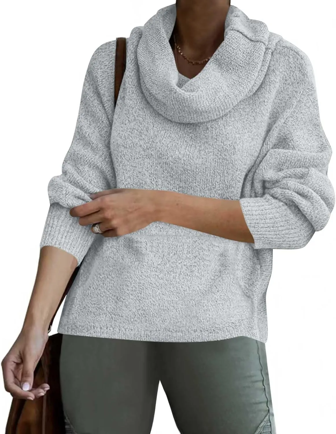 Women's Oversized Turtleneck Pullovers Sweaters Cowl Neck Long Sleeve Fall Winter Slouchy Loose Knit Sweaters