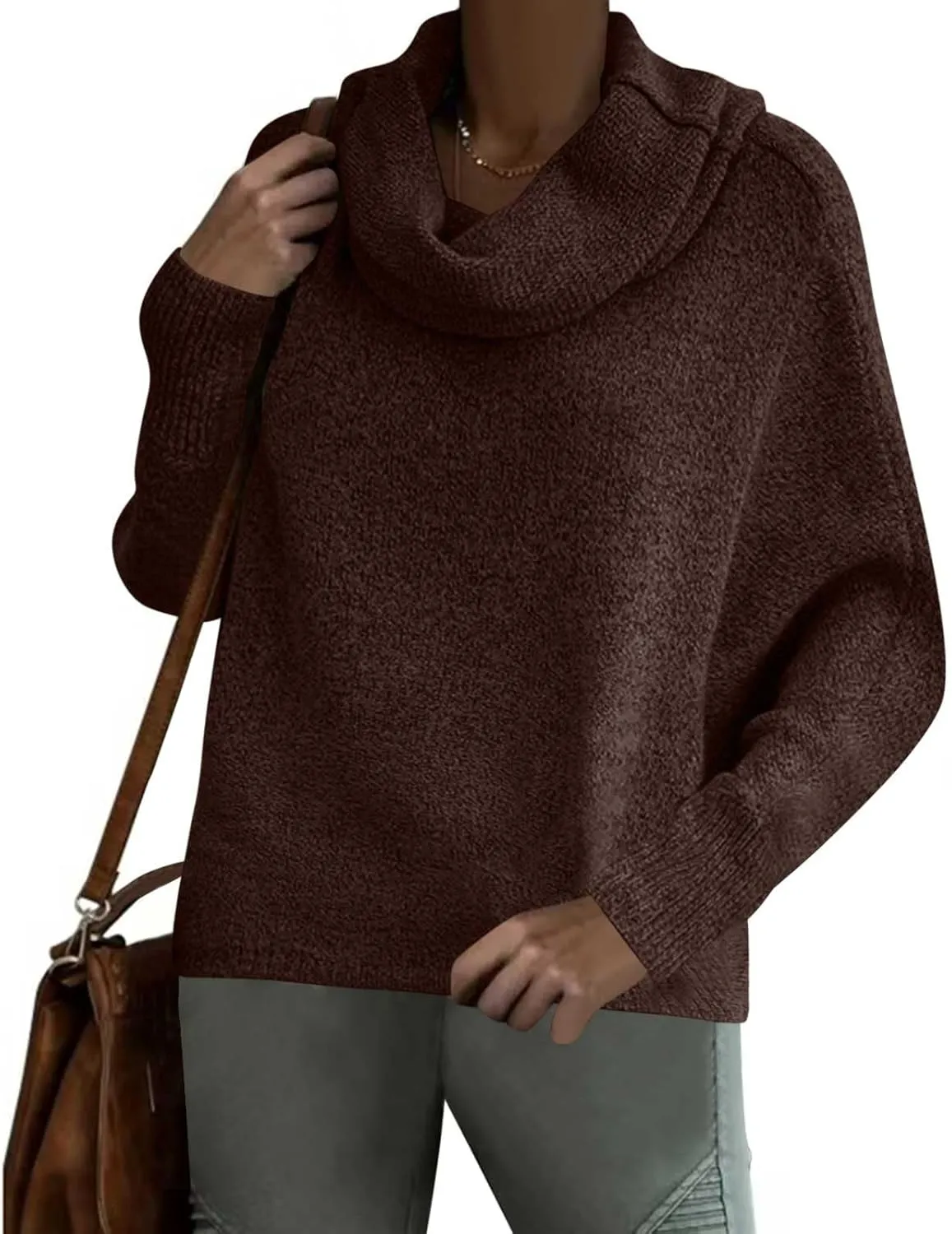 Women's Oversized Turtleneck Pullovers Sweaters Cowl Neck Long Sleeve Fall Winter Slouchy Loose Knit Sweaters