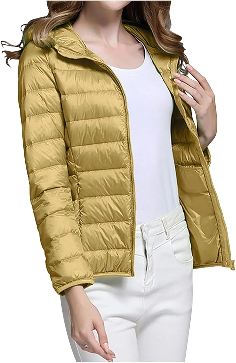 Women's Packable Puffer Jacket, Lightweight down Jacket Winter Warm Quilted Puffer Jacket with Hood Puffy Jacket Coat