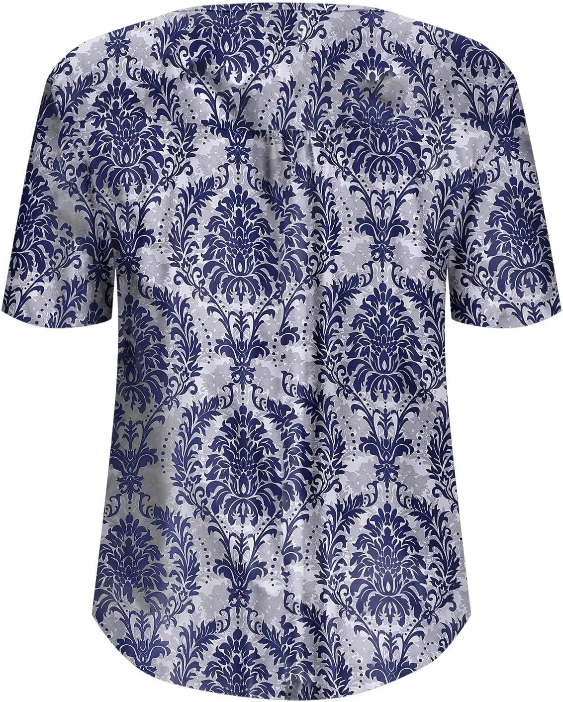 Women's Plus Size Tops Casual Summer Pleated Button Up Crewneck Tunic Shirt Loose Fit Short Sleeve Printed Blouses