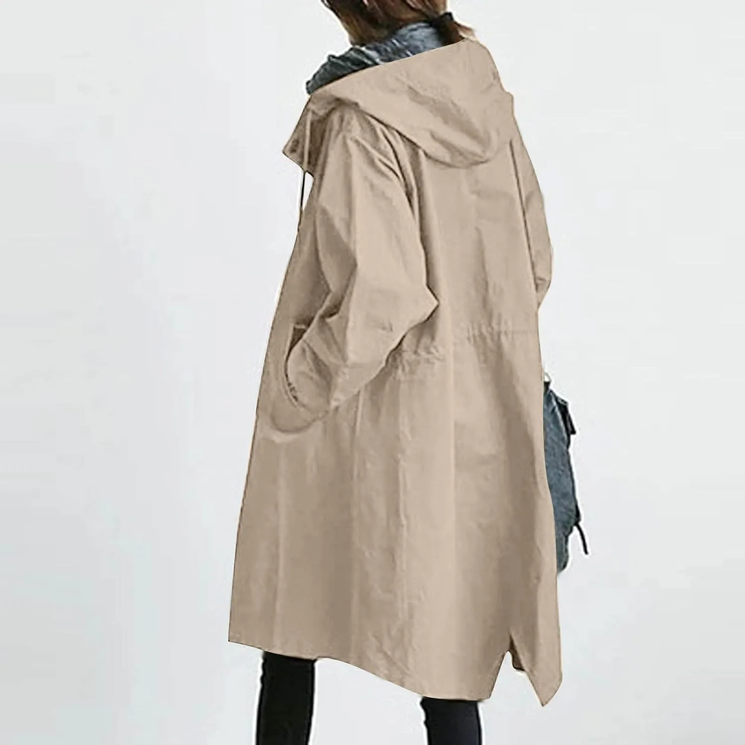 Women's Rain Jacket Button Waterproof Windbreaker Outdoor Trench Coat, S-5XL