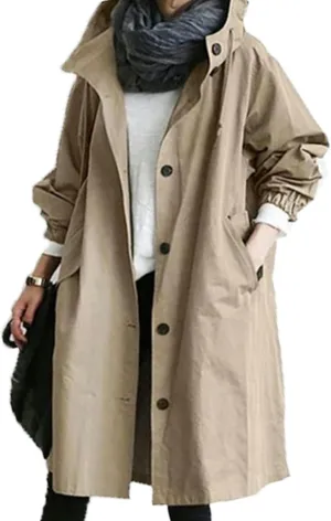 Women's Rain Jacket Button Waterproof Windbreaker Outdoor Trench Coat, S-5XL