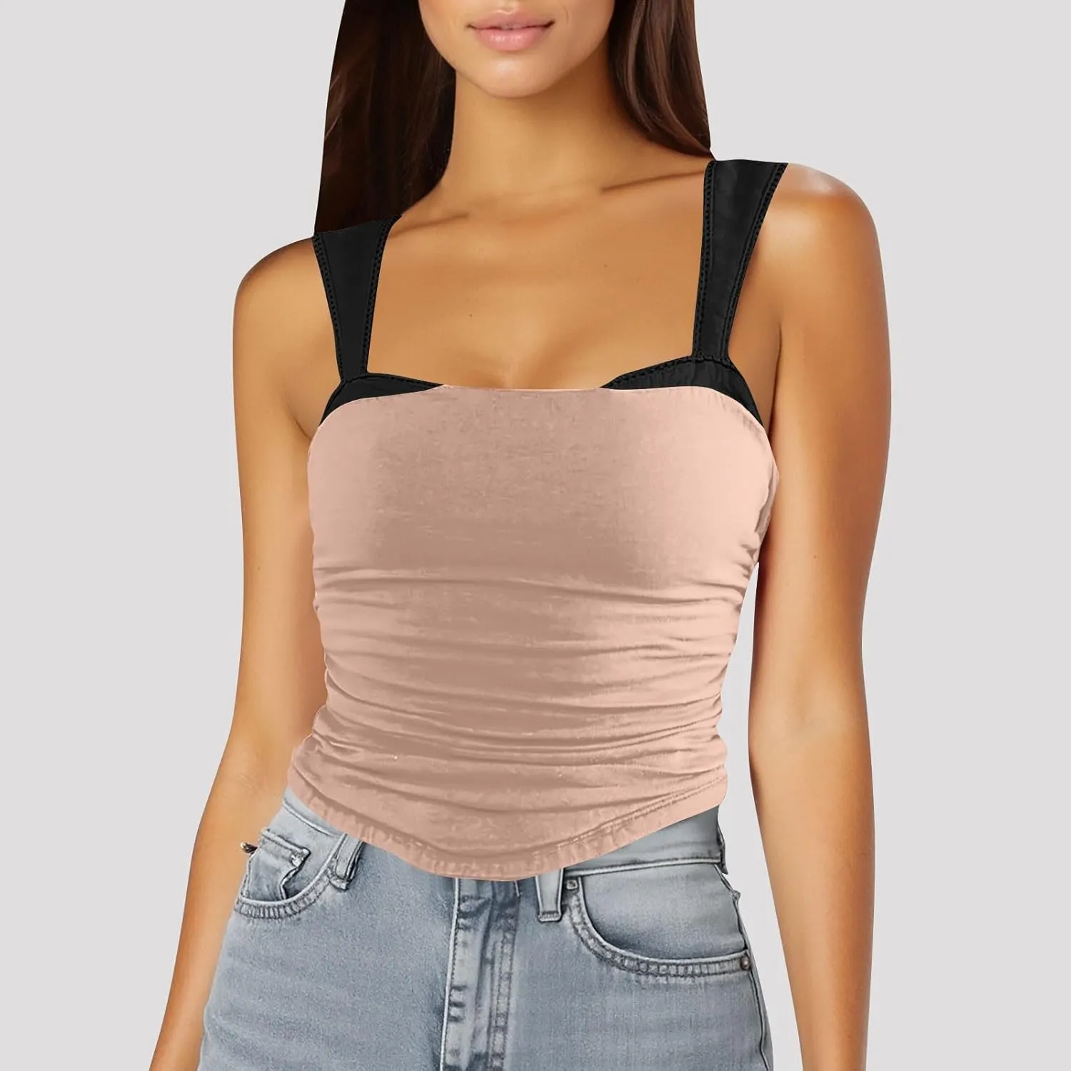 Women's Sexy Sleeveless Ruched Tank Tops Color Block Slim Stretch Trendy Going Out Trendy Shirts Y2K Summer Outfits