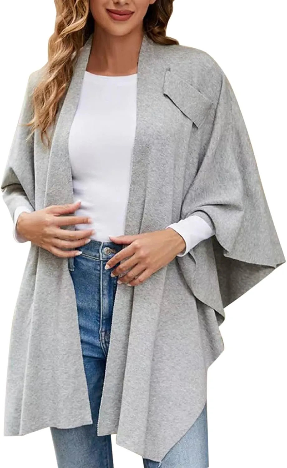Women's Shawl Wrap Poncho Cape Dressy Solid Open Front Cardigan Shawls Fall Winter Elegant Knit Warm Sweater Cape
