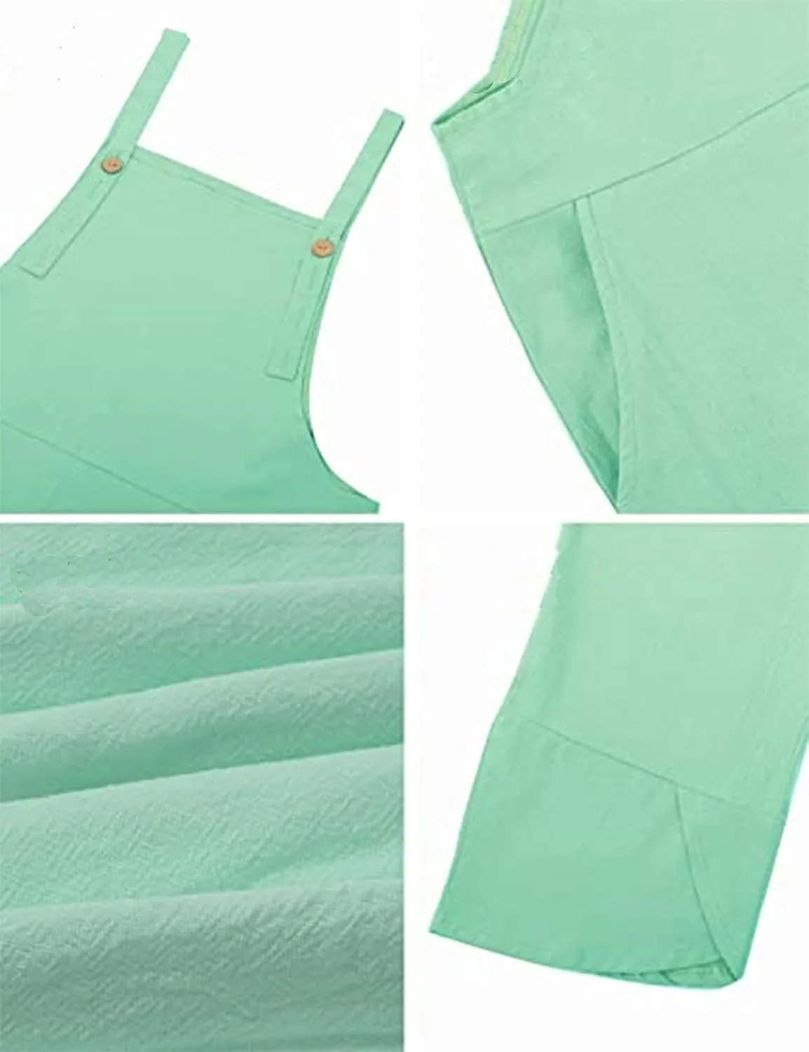 Womens Sleeveless Cotton Linen Adjustable Bib Overalls Baggy Jumpsuits Romper with Pockets Straps Jumpsuit
