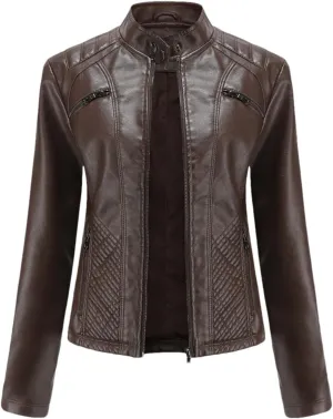 Women's Spring Autumn Leather Jacket With Zipper Long Sleeves Moto Biker Jacket Red Black Coat Ladies Outerwear