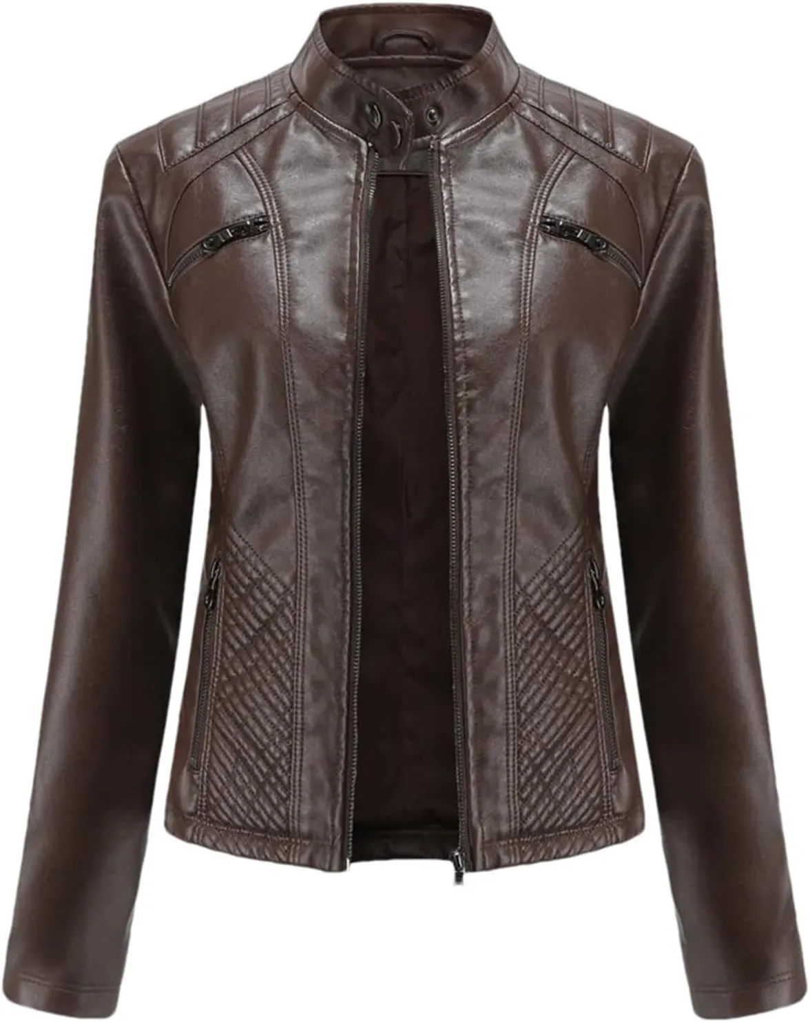 Women's Spring Autumn Leather Jacket With Zipper Long Sleeves Moto Biker Jacket Red Black Coat Ladies Outerwear