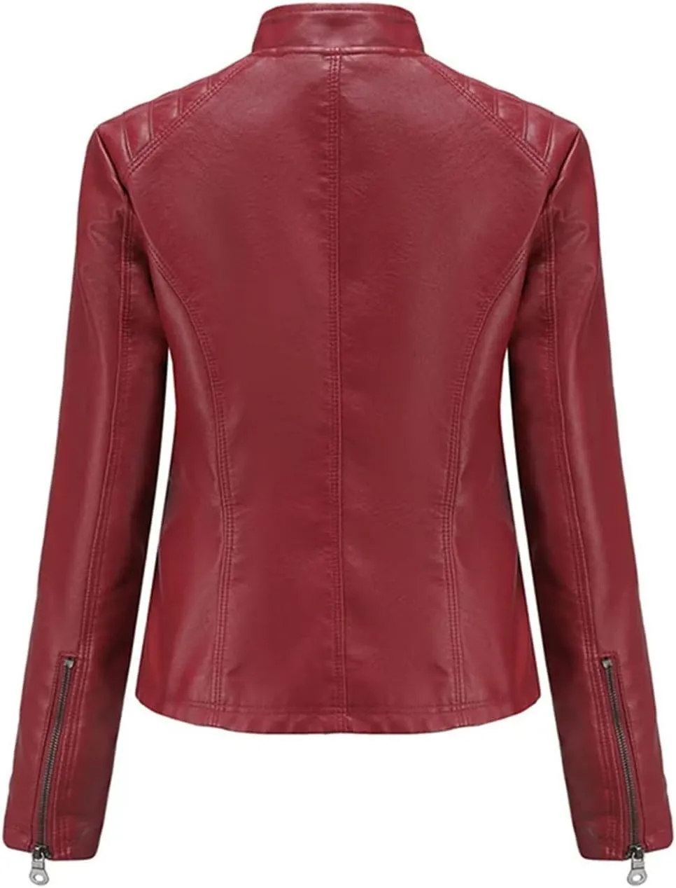 Women's Spring Autumn Leather Jacket With Zipper Long Sleeves Moto Biker Jacket Red Black Coat Ladies Outerwear