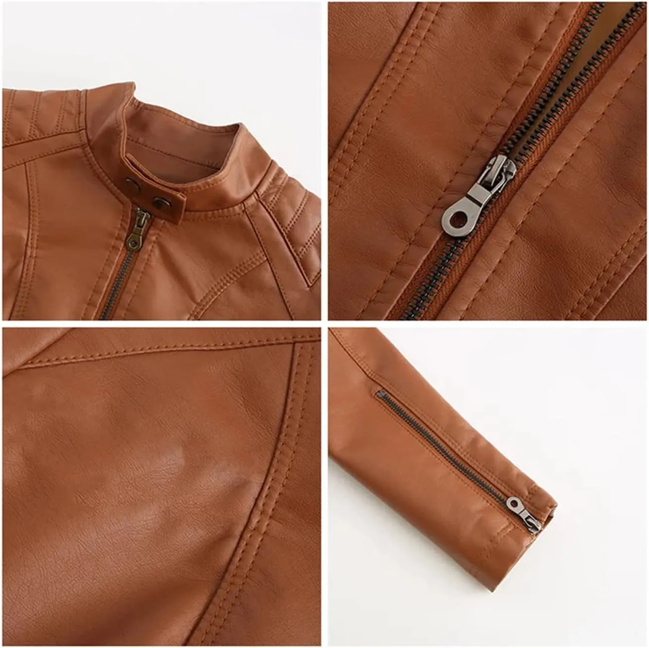 Women's Spring Autumn Leather Jacket With Zipper Long Sleeves Moto Biker Jacket Red Black Coat Ladies Outerwear
