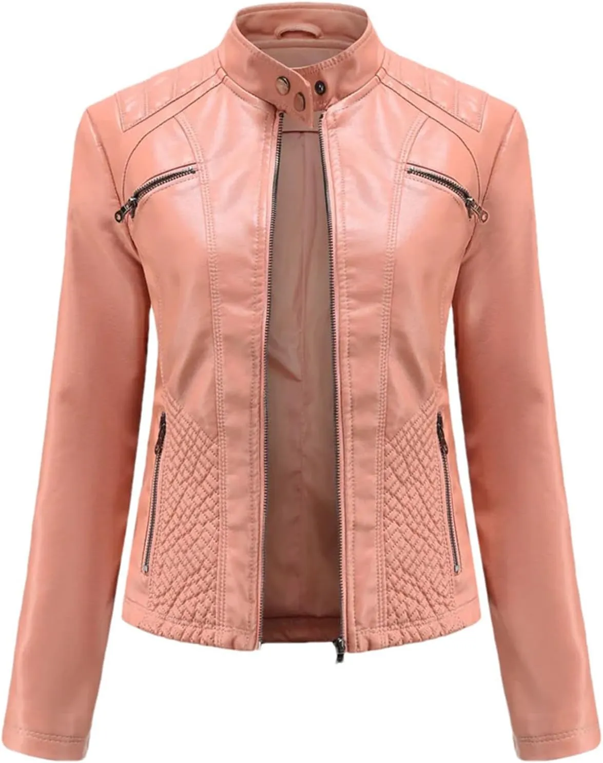 Women's Spring Autumn Leather Jacket With Zipper Long Sleeves Moto Biker Jacket Red Black Coat Ladies Outerwear