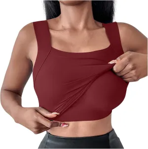 Womens Square Neck Sleeveless Tees 2025 Summer Basic Padded Tank Top with Built in Bra Stretch Athletic Yoga Shirts