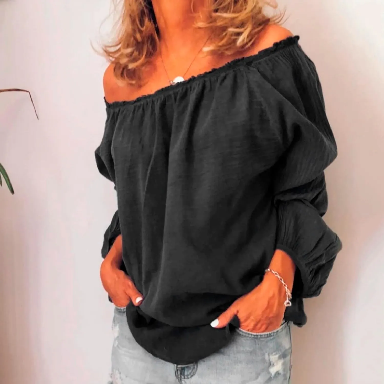 Women's Summer Off Shoulder Blouses Short Sleeves Sexy Tops Chiffon Ruffles Casual T Shirt Linen Tops