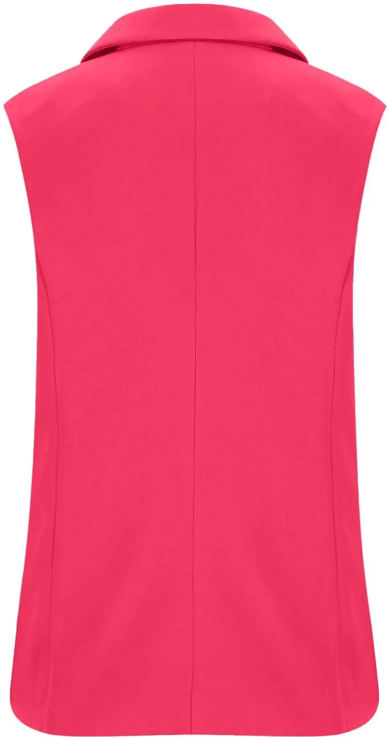 Women's Summer Sleeveless Vest Tops Fashion Casual Open Front Cardigan Button Collared Work Office Blazers with Pockets