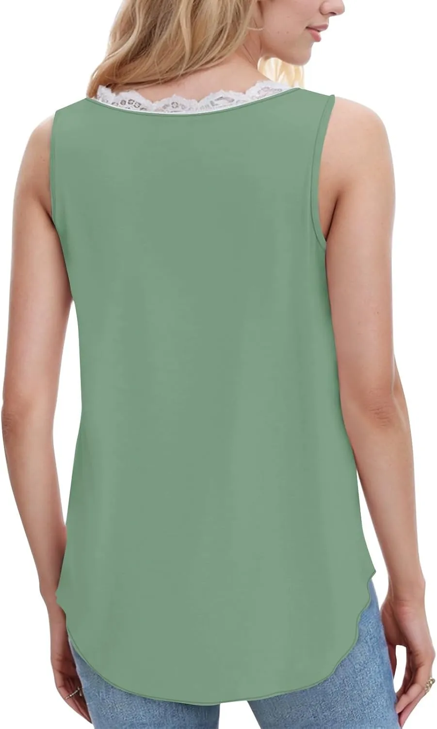 Womens Summer Tank Tops Loose Fit Lace V Neck Sleeveless Tunic Tops Dressy Casual Flowy Shirts