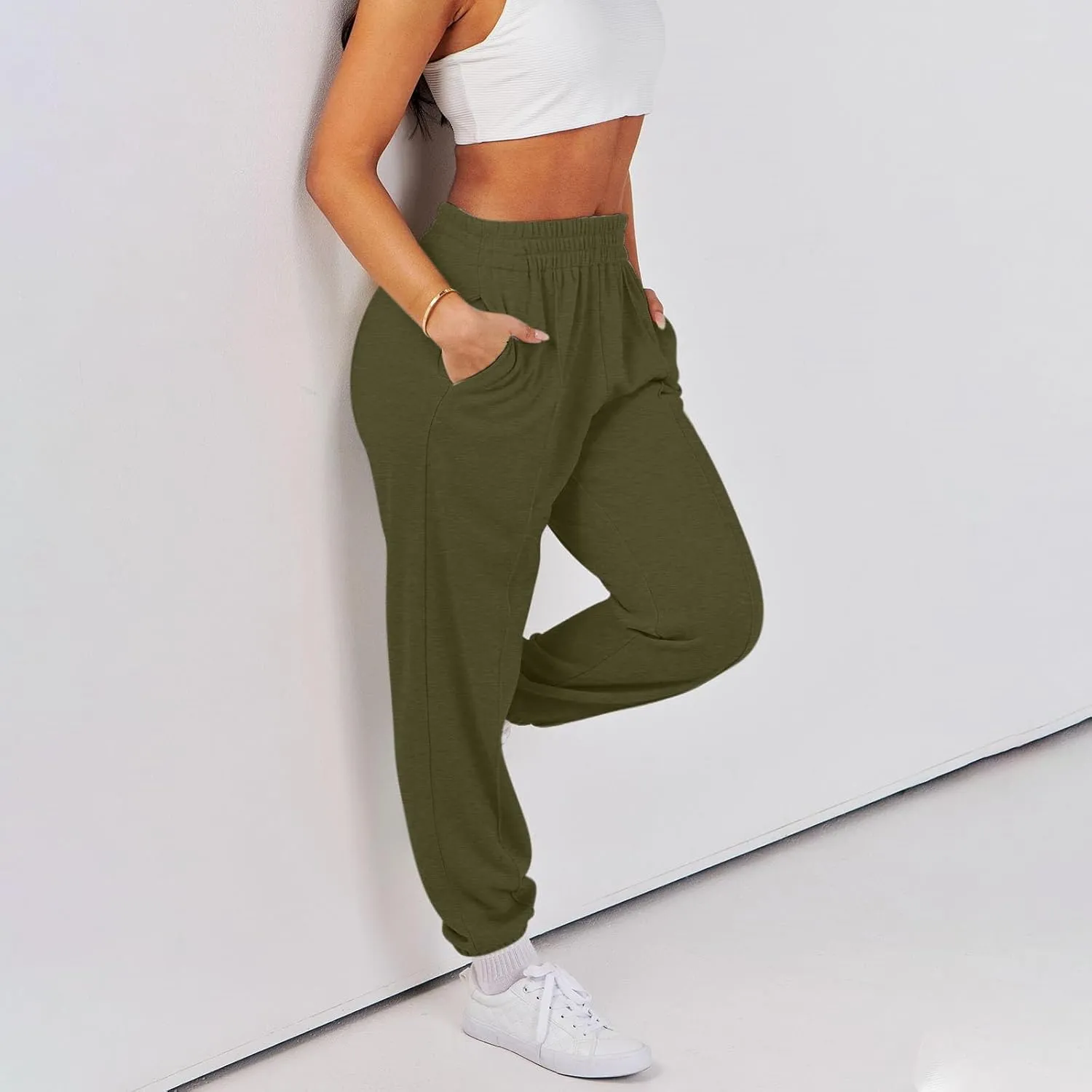 Womens Sweatpants High Waisted Athletic Joggers Pants Fleece Sweat Pant Cinch Bottom Pants with Pants
