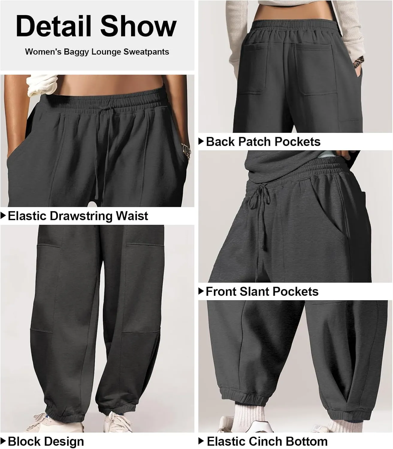 Women’s Sweatpants Joggers with Pockets Baggy Cinch Bottom Sweatpant Loose Mid Rise Casual Workout Active Lounge Sweat Pant