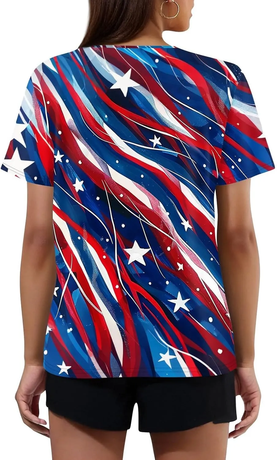 Womens Tops Short Sleeve 4Th of July Shirts Crew Neck Patriotic Women's Blouses Summer American Flag Print Outfits