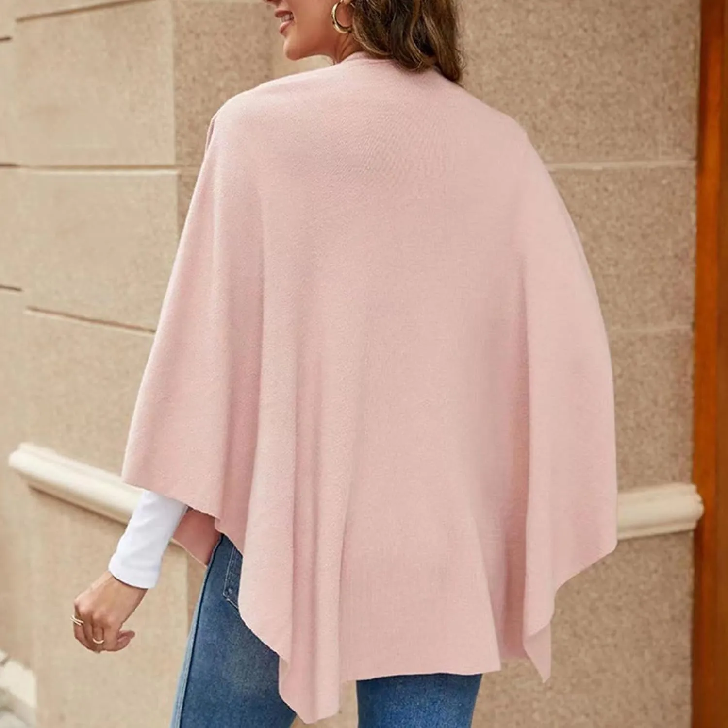 Women's Travel Knit Shawl Wraps, Knitted Poncho Cape Open Front Cardigan Sweater with Tassel for Spring Fall Winter